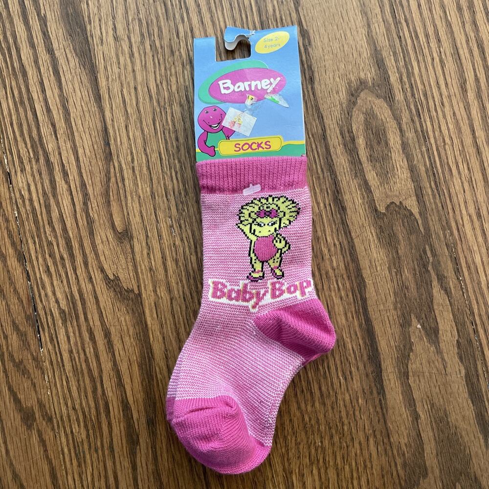 Vintage Barney Toddler Socks 2-4 Years Character Socks Baby Bop New Old Stock